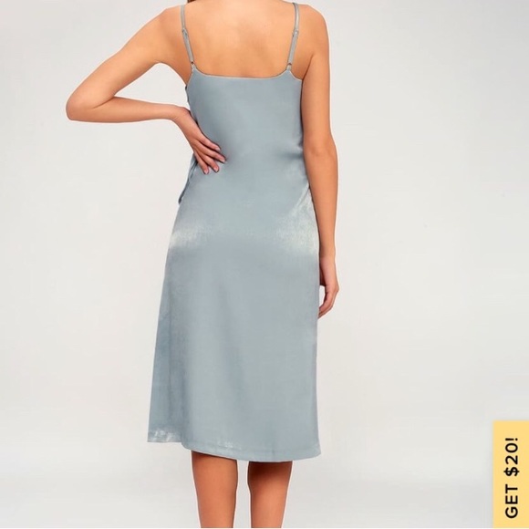 Mint Blue Satin Midi Wrap Dress - Picture 2 of 6